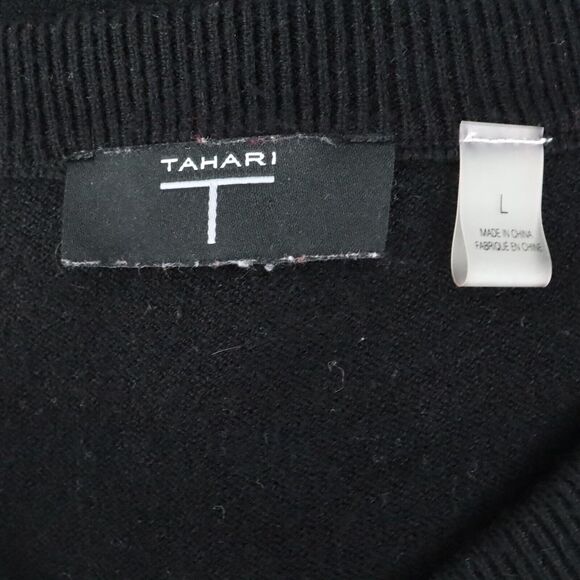 T Tahari Sweater Womens Large Black Cotton Knit Pullover 3/4 Sleeves Stretch - Picture 3 of 13